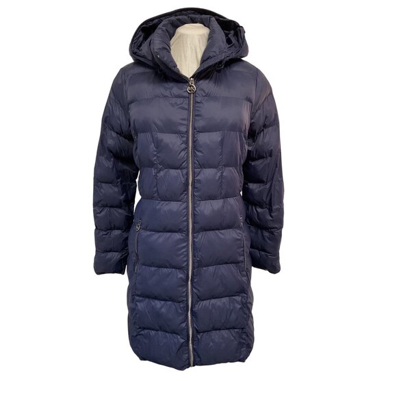 Michael Kors Navy Quilted Puffer Jacket W/ Hood & Zip Pockets Size M Packable - Picture 1 of 7